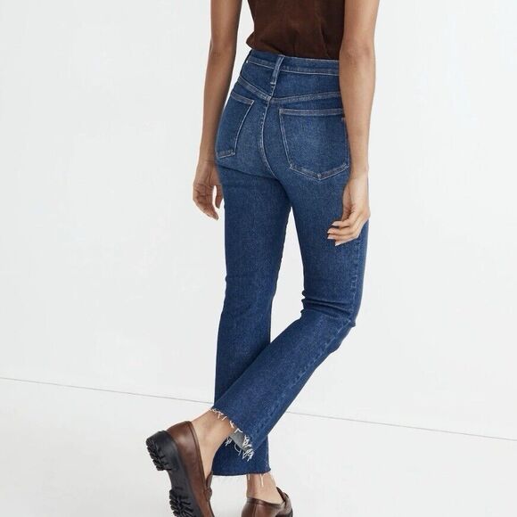 Madewell Cali Demi Boot Raw Hem Jeans Size 23 Raw Smithley Wash High Rise VGUC - Picture 3 of 12